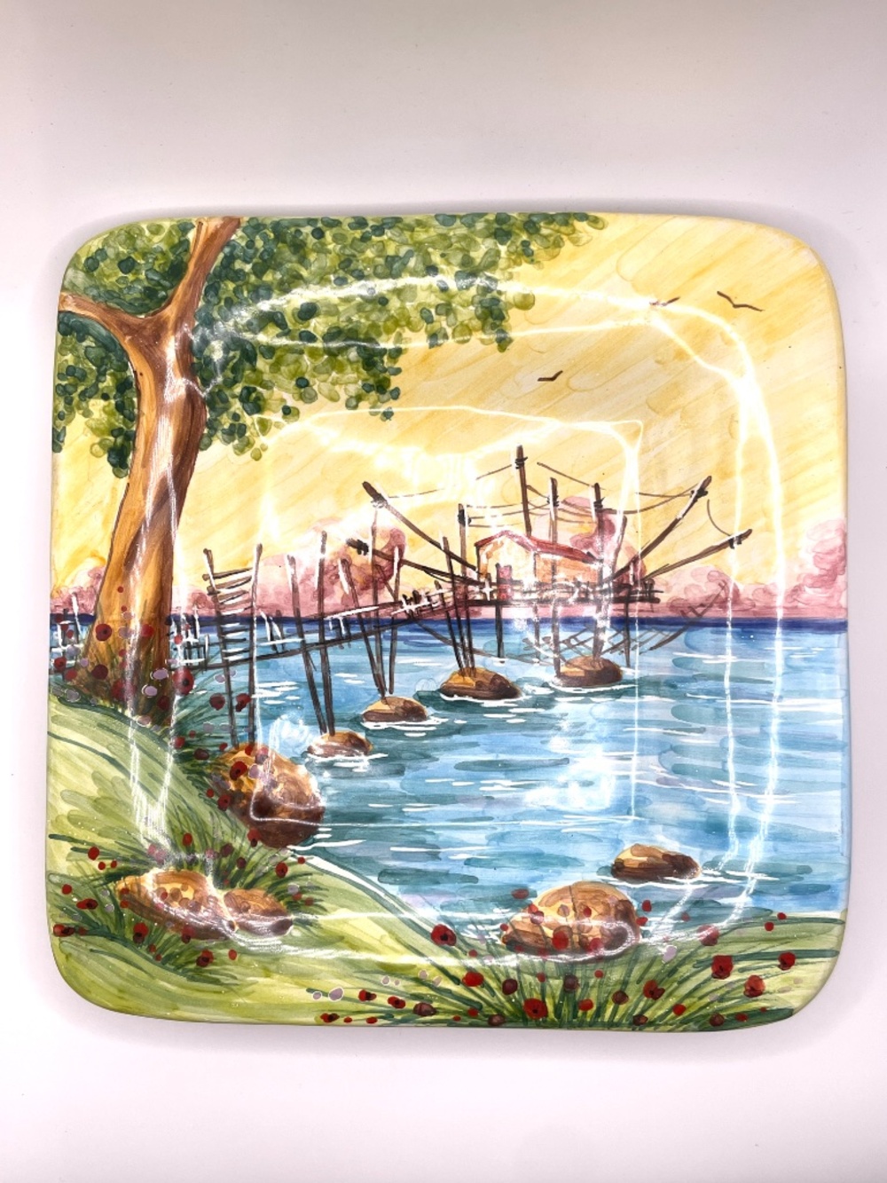 Hand Painted Italy Signed Red Clay Plate Creta Rossa Vasto